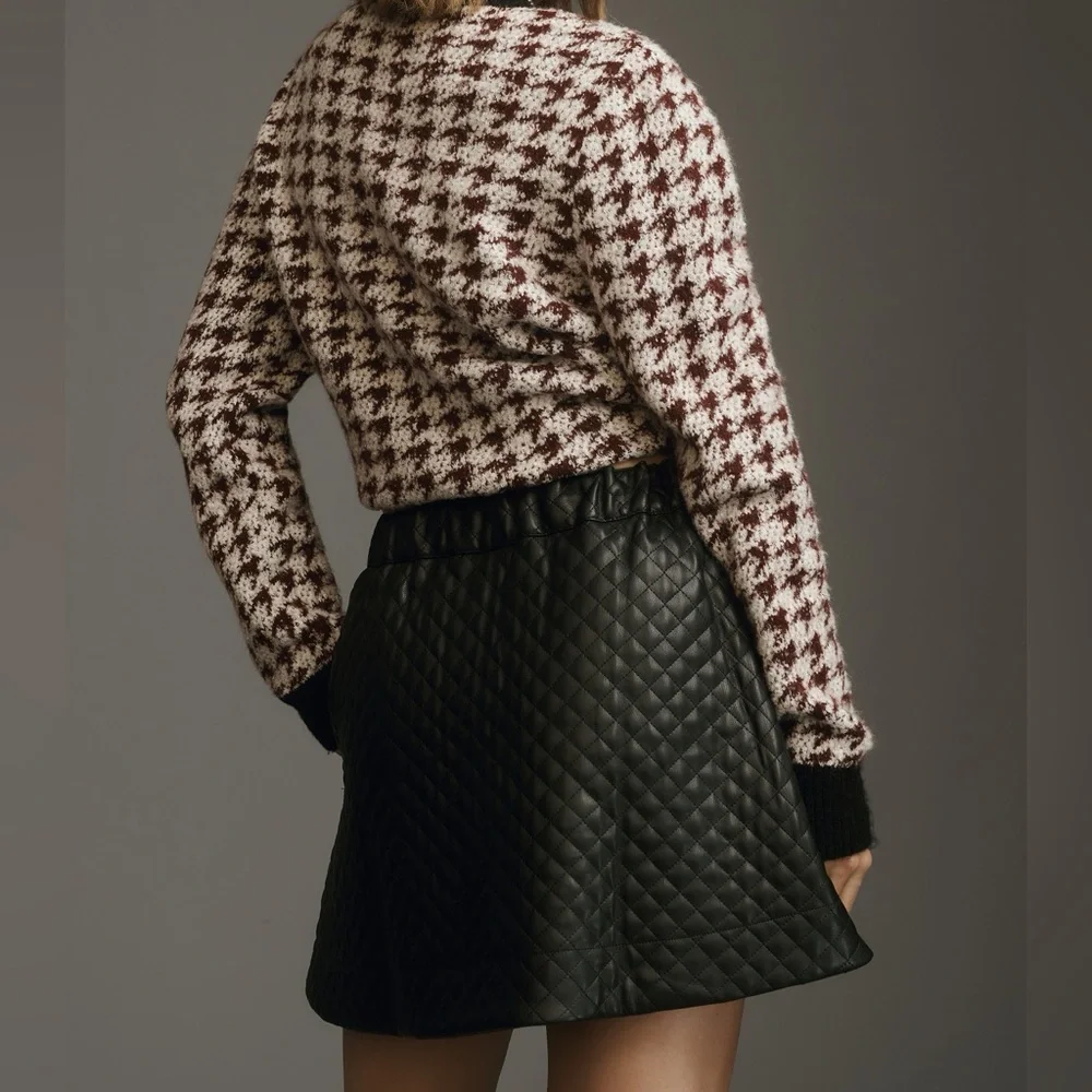 NWT Maeve Anthropologie Black Faux Leather Quilted Mini Skirt